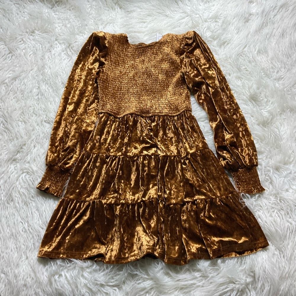NWT Baltic Born Kele Crushed Velvet Mini Dress in Light Copper - Picture 2 of 5